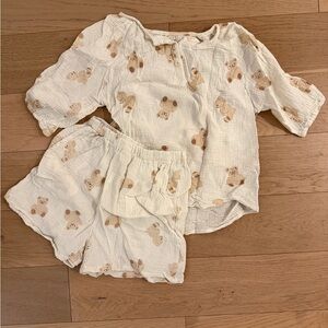 Adorable Cream Bear Print Pajamas